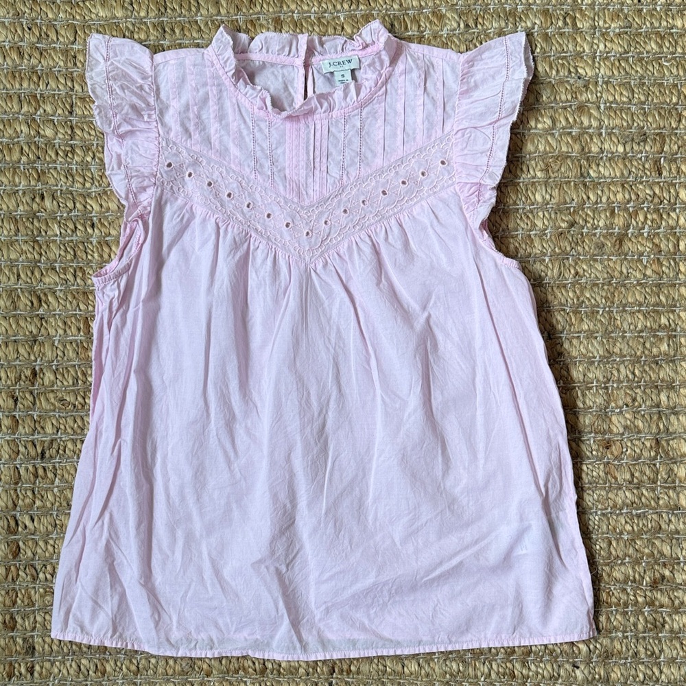 Jcrew Factory Pink Eyelet Ruffle Sleeveless Top Small